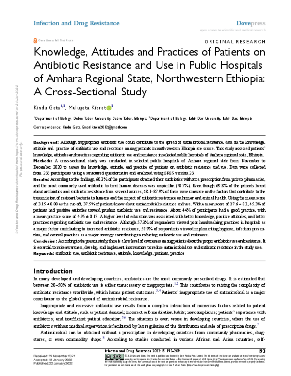 (PDF) Knowledge, Attitudes and Practices of Patients on Antibiotic ...