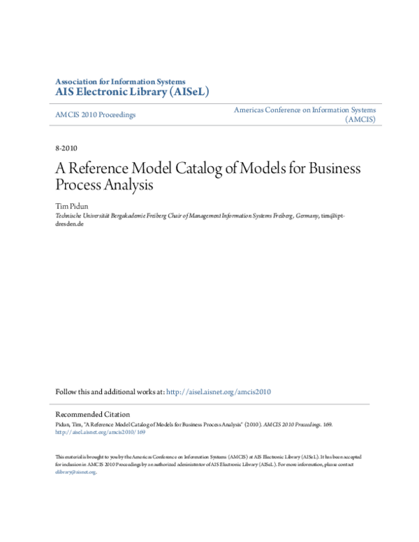 (PDF) A Reference Model Catalog of Models for Business Process Analysis