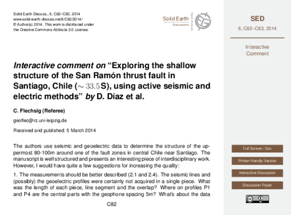 (PDF) Exploring the shallow structure of the San Ramón thrust fault in ...