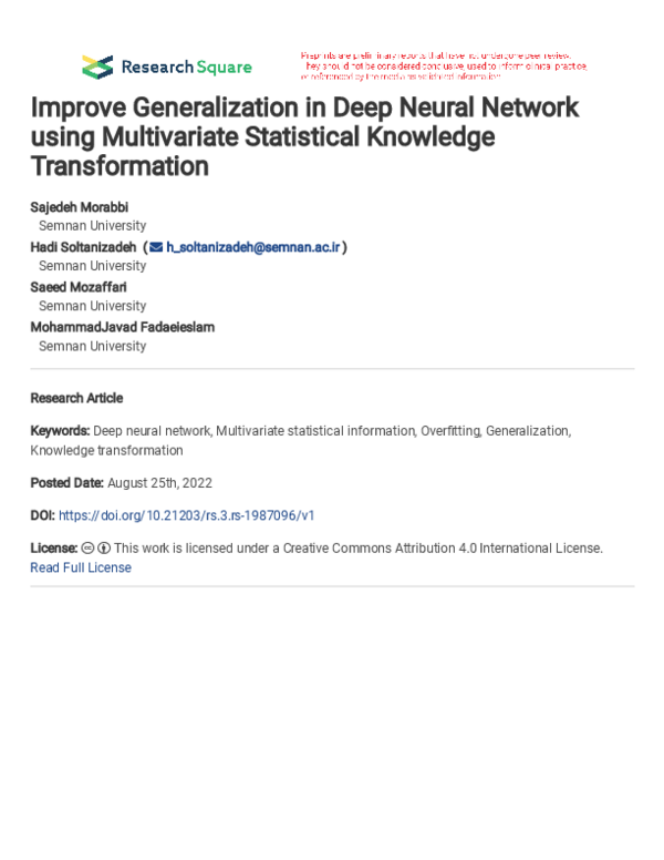 (PDF) Improve Generalization in Deep Neural Network using Multivariate ...