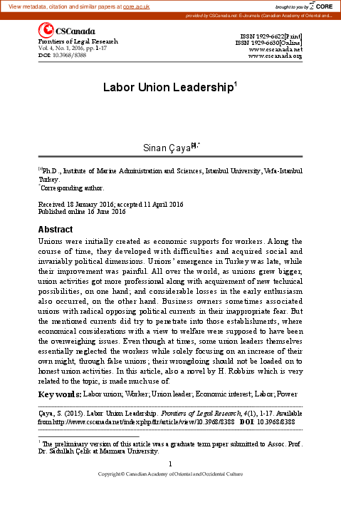 (PDF) Labor Union Leadership