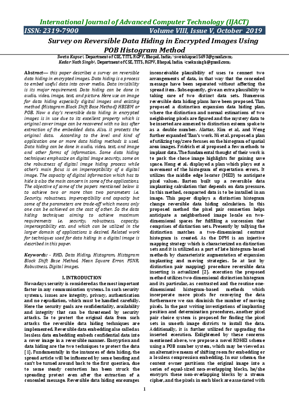 (PDF) Survey on Reversible Data Hiding in Encrypted Images Using POB ...