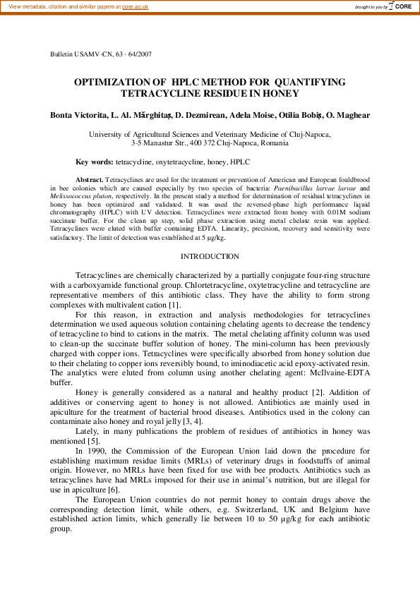 (PDF) Optimization of HPLC Method for Quantifying Tetracycline Residue ...