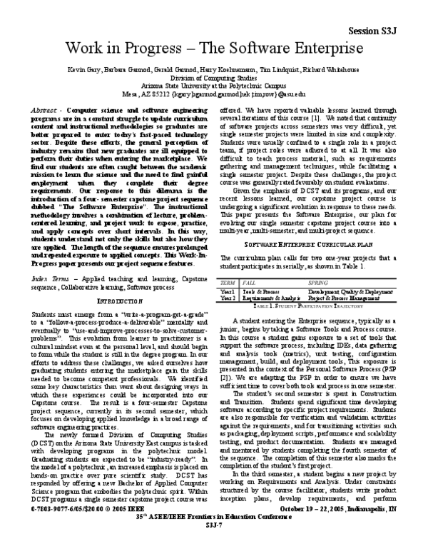 (PDF) Work in progress - the software enterprise