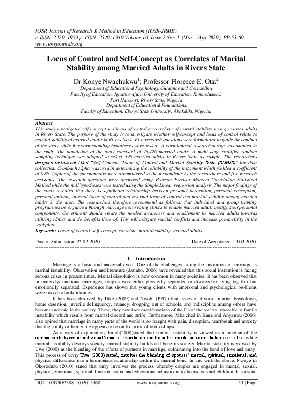 (PDF) Locus of Control and Self-Concept as Correlates of Marital ...