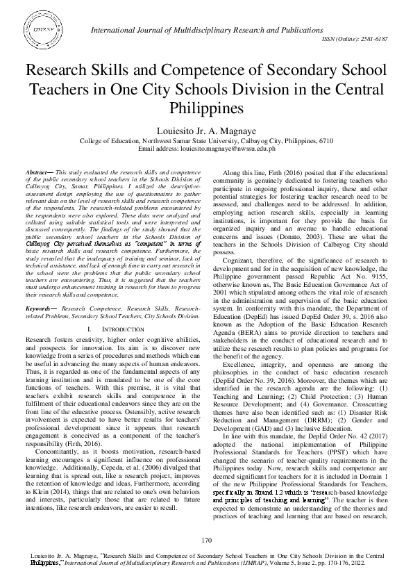 (PDF) Research Skills and Competence of Secondary School Teachers in ...