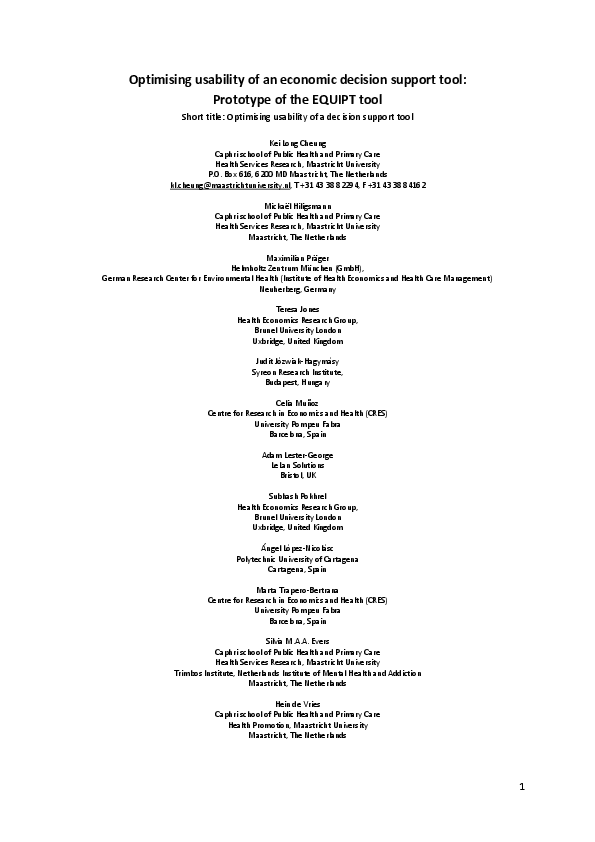 (PDF) Optimizing Usability of an Economic Decision Support Tool ...
