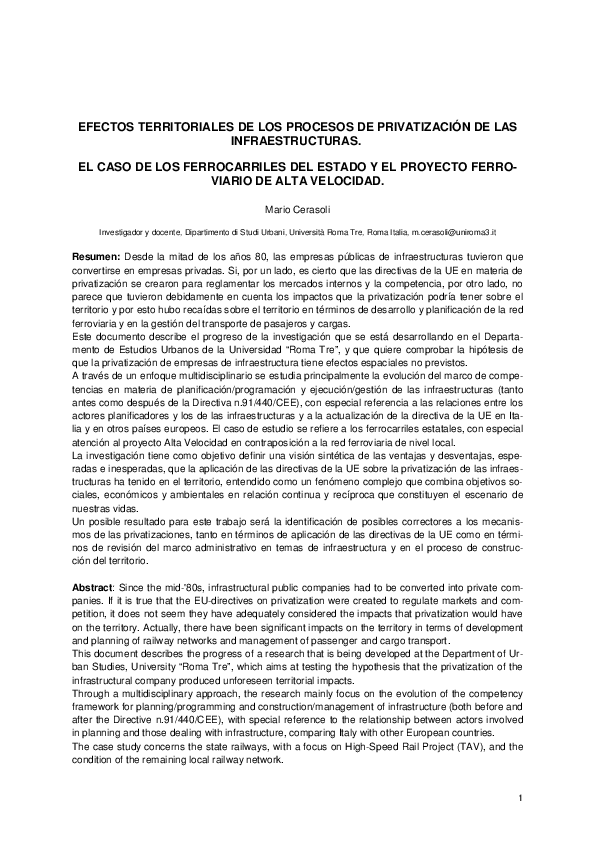 (PDF) Efectos territoriales de los procesos de privatización de las ...