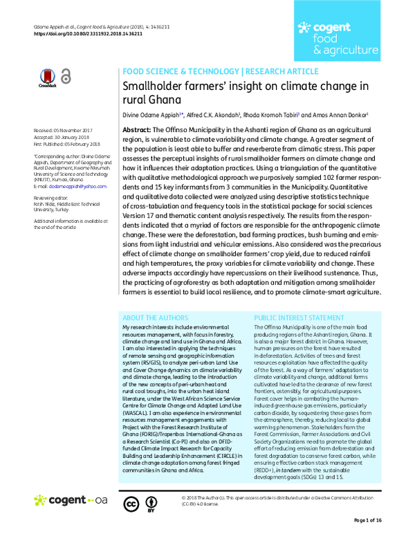 (PDF) Smallholder farmers’ insight on climate change in rural Ghana