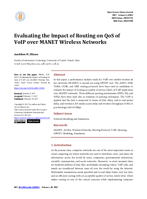 (PDF) Evaluating the Impact of Routing on QoS of VoIP over MANET ...