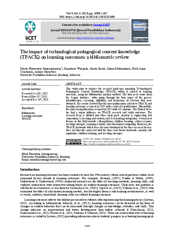 (PDF) The Impact of Technological Pedagogical Content Knowledge (TPACK ...