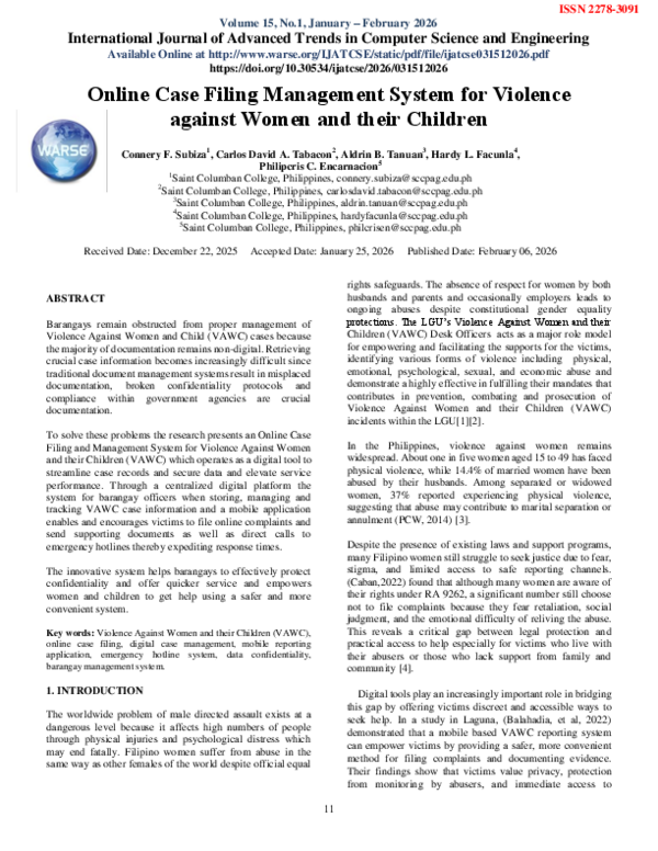 (PDF) Online Case Filing Management System for Violence against Women ...