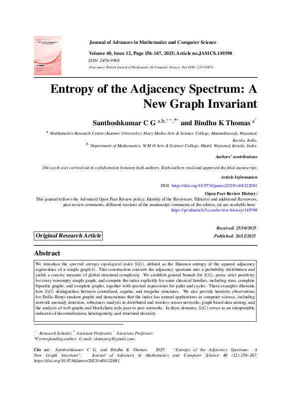 (PDF) Entropy of the Adjacency Spectrum: A New Graph Invariant