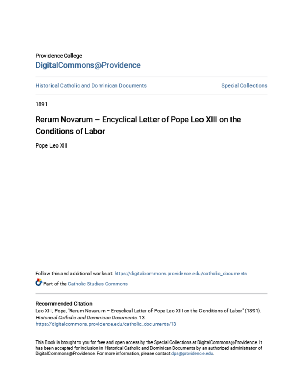 (PDF) Rerum Novarum – Encyclical Letter of Pope Leo XIII on the ...