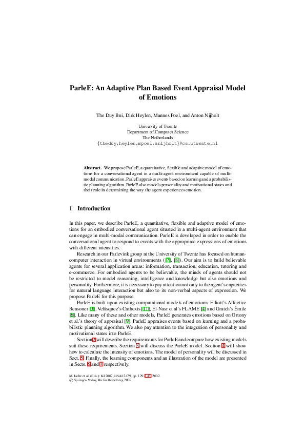 (PDF) ParleE: An Adaptive Plan Based Event Appraisal Model of Emotions