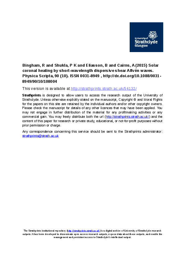 (PDF) Solar coronal electron heating by short-wavelength dispersive ...