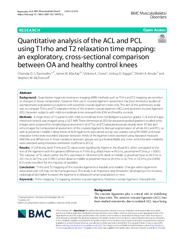 (PDF) Quantitative analysis of the ACL and PCL using T1rho and T2 ...