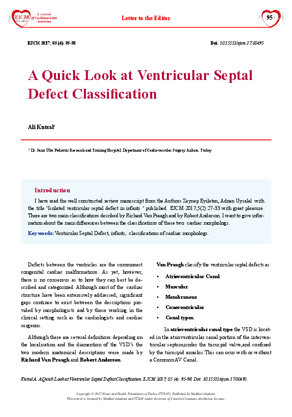 (PDF) A Quick Look at Ventricular Septal Defect Classification