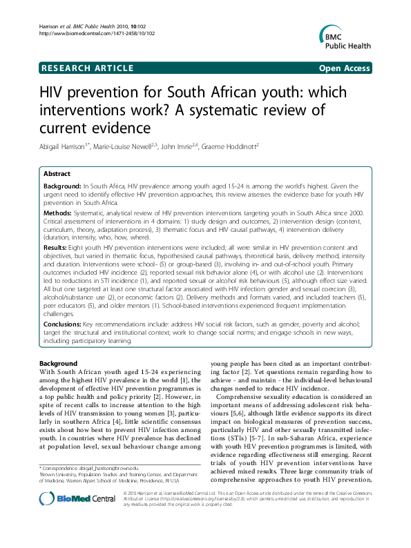 (PDF) HIV prevention for South African youth: which interventions work ...