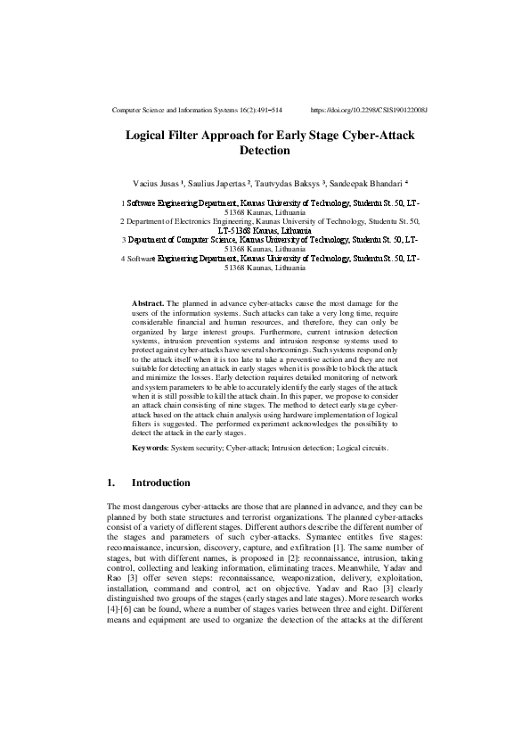 (PDF) Logical filter approach for early stage cyber-attack detection