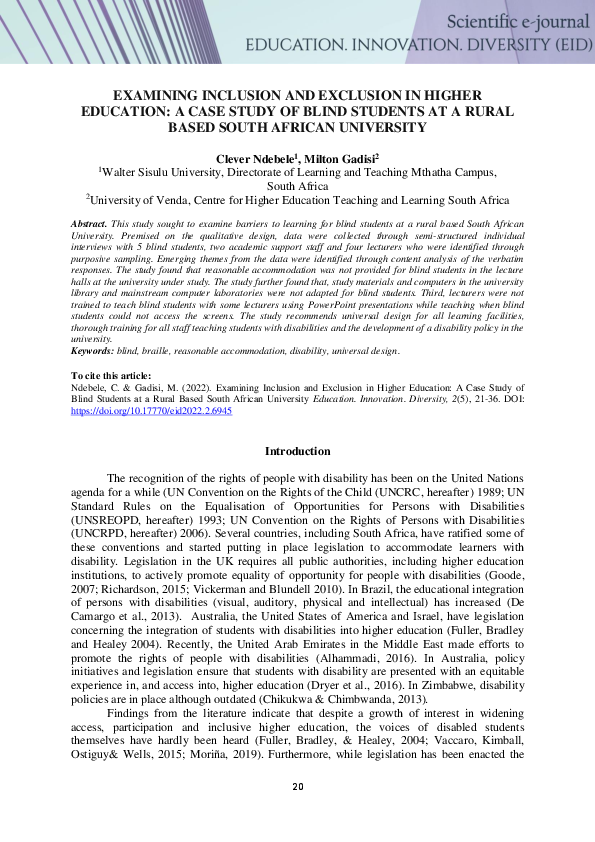 (PDF) Examining Inclusion and Exclusion in Higher Education: A Case ...