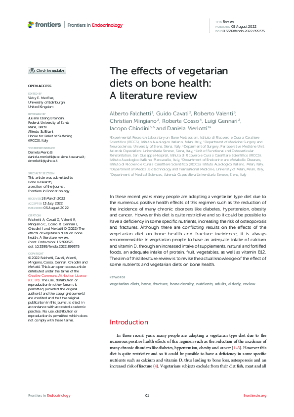(PDF) The effects of vegetarian diets on bone health: A literature review