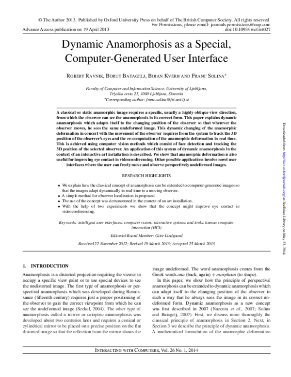 (PDF) Dynamic Anamorphosis as a Special, Computer-Generated User Interface