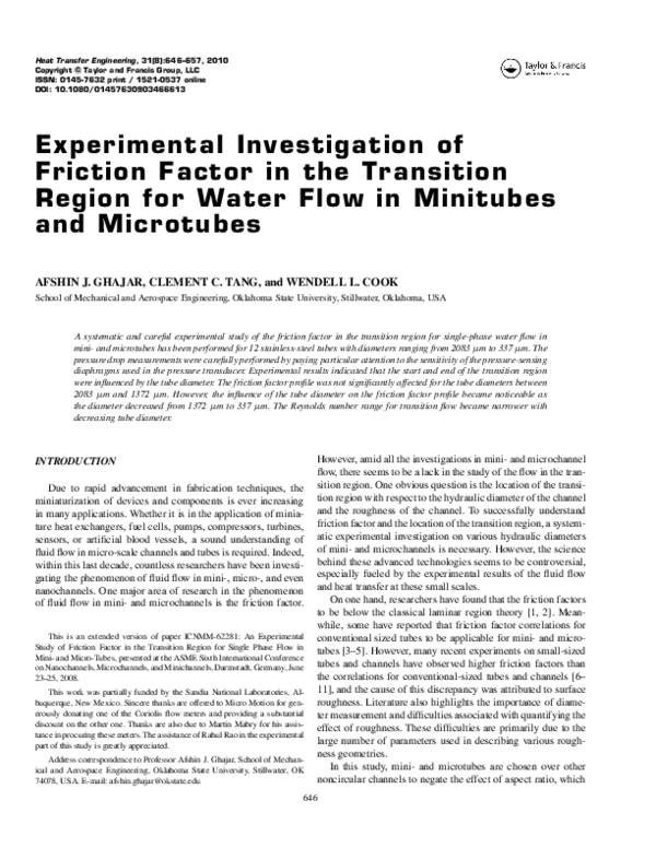 PDF) Experimental Investigation of Friction Factor in the