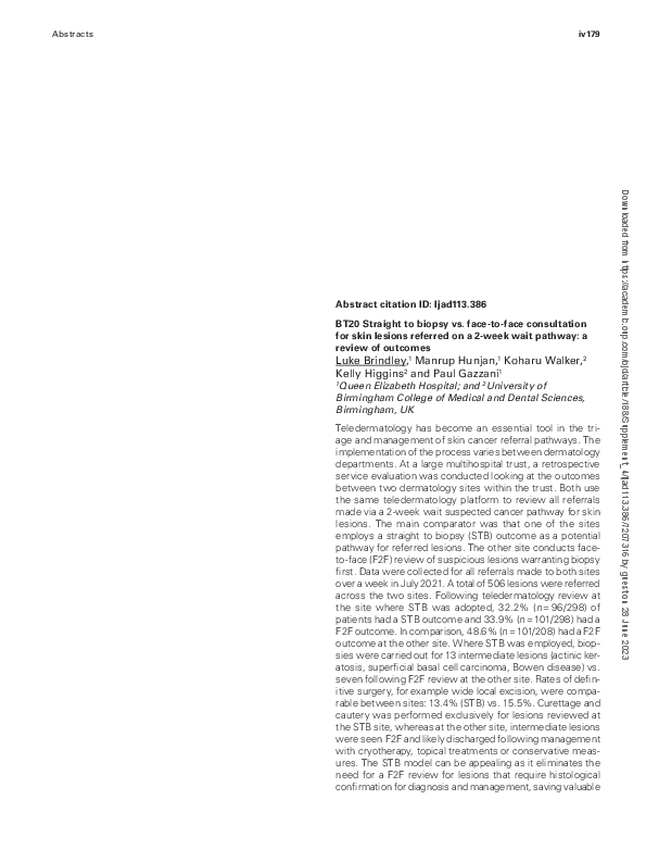 (PDF) BT20 Straight to biopsy vs. face-to-face consultation for skin ...