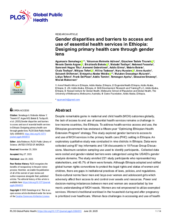 (PDF) Gender disparities and barriers to access and use of essential ...