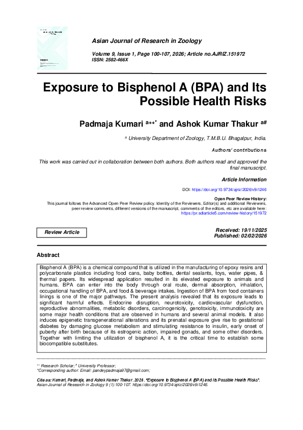 (PDF) Exposure to Bisphenol A (BPA) and Its Possible Health Risks