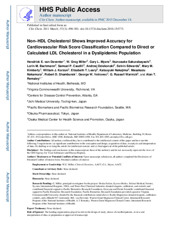 (PDF) Non–HDL Cholesterol Shows Improved Accuracy for Cardiovascular ...