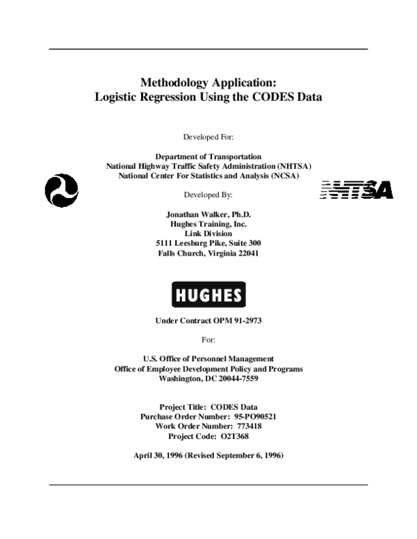 (PDF) Methodology Application: Logistic Regression the Using CODES Data