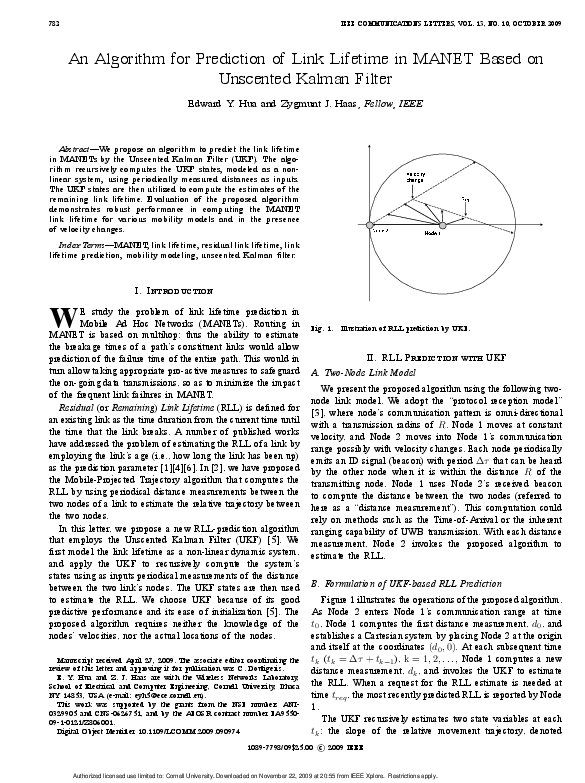 (PDF) An algorithm for prediction of link lifetime in MANET based on ...