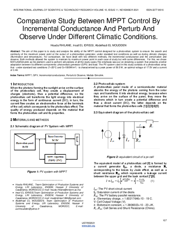 (PDF) Comparative Study Between MPPT Control By Incremental Conductance ...