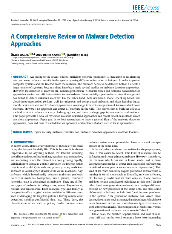 (PDF) A Comprehensive Review on Malware Detection Approaches