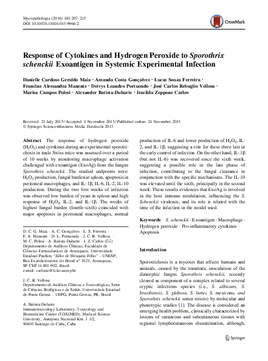 (PDF) Response of Cytokines and Hydrogen Peroxide to Sporothrix ...
