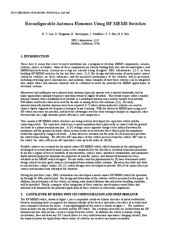 (PDF) Reconfigurable Antenna Elements Using RF Mems Switches