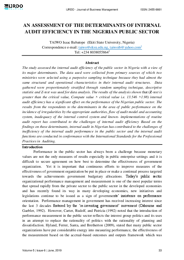(PDF) Assessing the Determinants of Internal Audit Efficiency in the ...