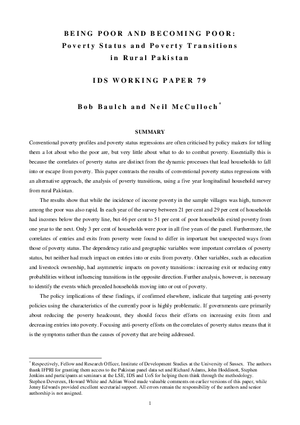(PDF) Being Poor and Becoming Poor: Poverty Status and Poverty ...