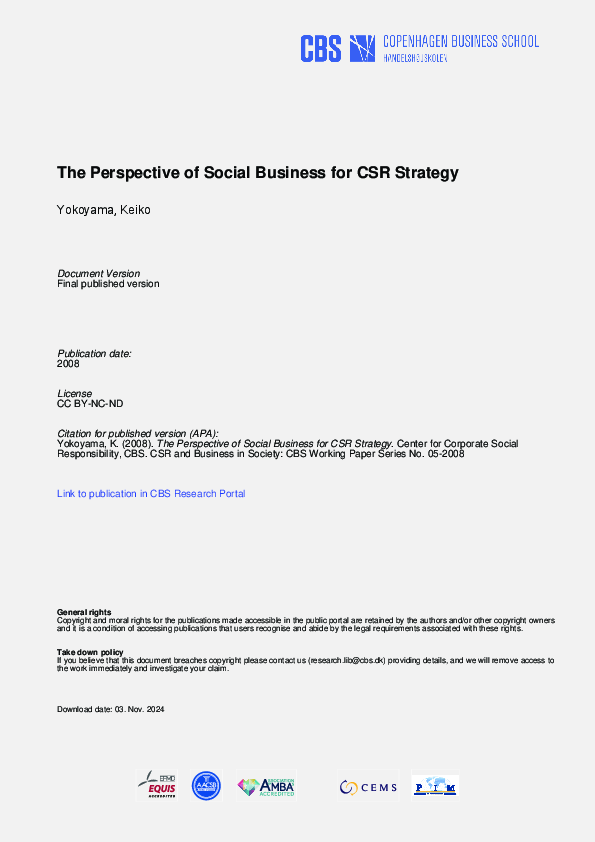 (PDF) The Perspective of Social Business for CSR Strategy