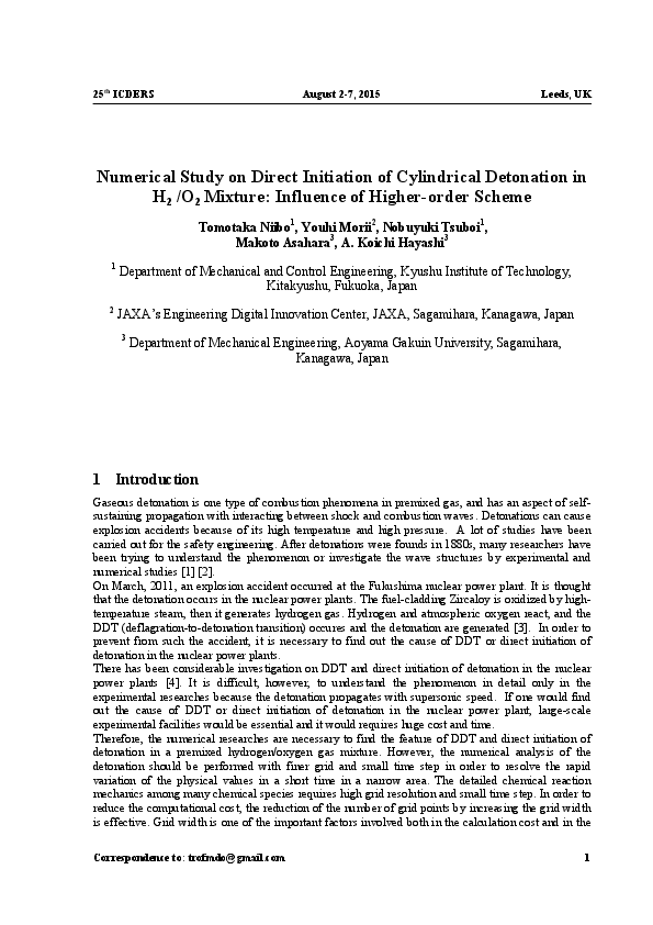 (PDF) Numerical Study on Direct Initiation of Cylindrical Detonation in ...
