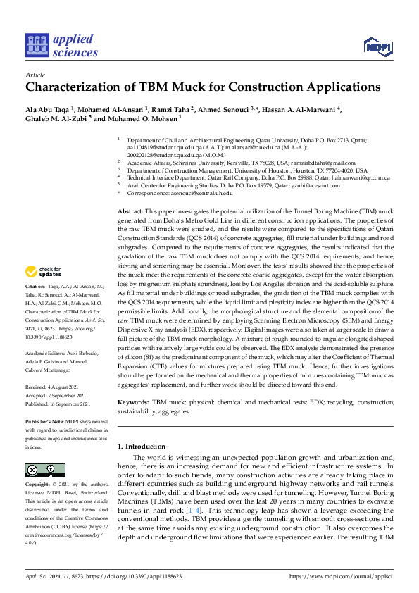 (PDF) Characterization of TBM Muck for Construction Applications