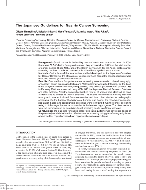 (PDF) The Japanese Guidelines for Gastric Cancer Screening
