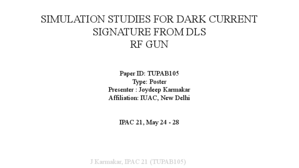 (PDF) Simulation Studies for Dark Current Signature From DLS RF Gun