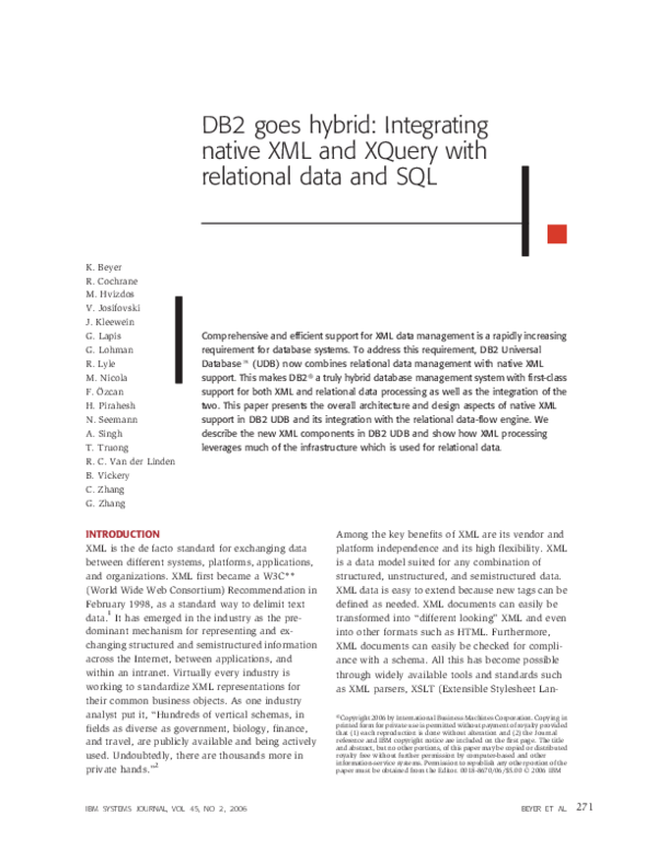 (PDF) DB2 goes hybrid: Integrating native XML and XQuery with ...