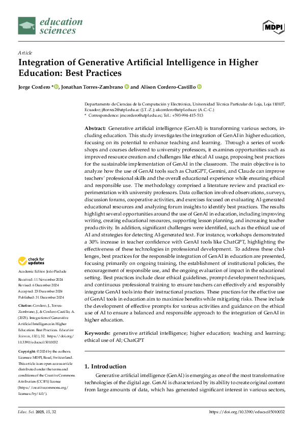 (PDF) Integration of Generative Artificial Intelligence in Higher ...