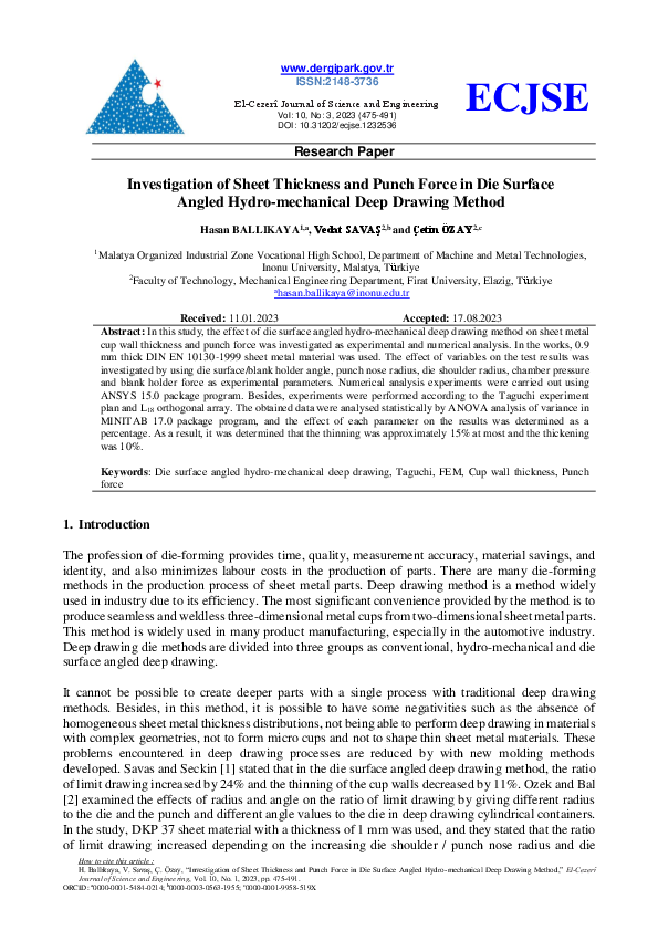 (PDF) Investigation of Sheet Thickness and Punch Force in Die Surface ...