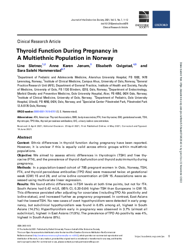 (PDF) Thyroid Function During Pregnancy in A Multiethnic Population in ...