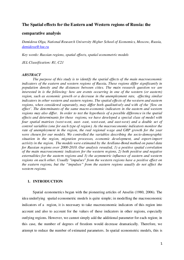 (PDF) Spatial effects for the eastern and western regions of Russia: a ...